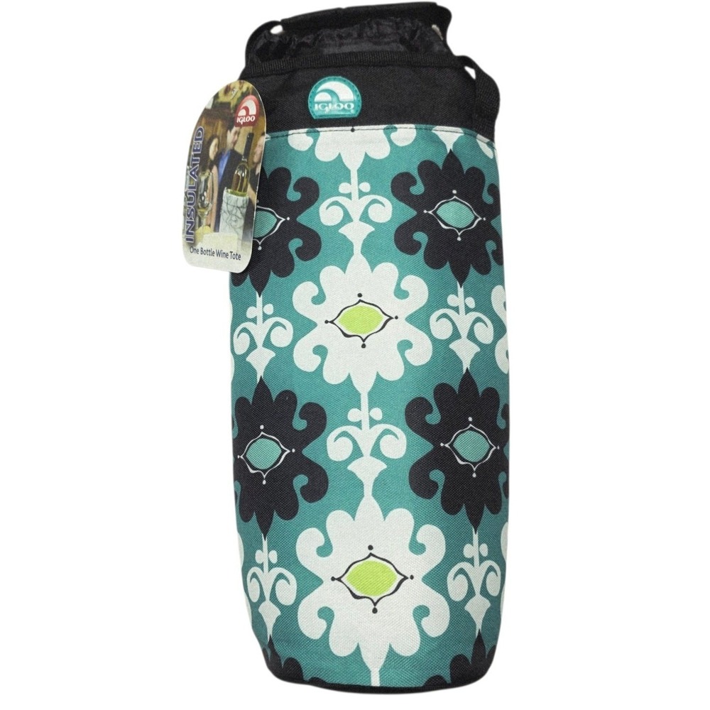 Igloo 1 Bottle Wine Tote Insulated Cooler Bag Teal Damask Floral NWT